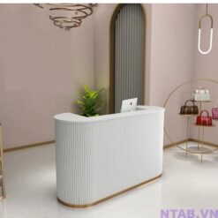 Quầy lễ tân spa bo tròn ốp lam sóng QS002