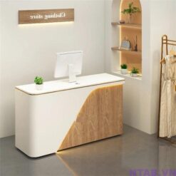 Quầy lễ tân 1m2 trắng phối gỗ QLT031