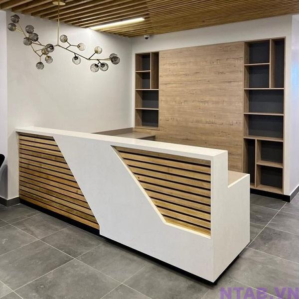 quay le tan chu L 2m x 2m QLT035 Quầy lễ tân chữ L 2m x 2m QLT035