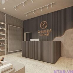 Quầy lễ tân chữ U ốp lam 1m8 QLT049