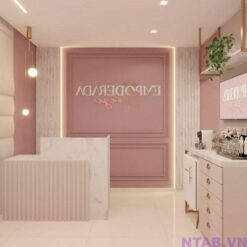 Quầy lễ tân spa ốp lam hồng 1m2 QLT042