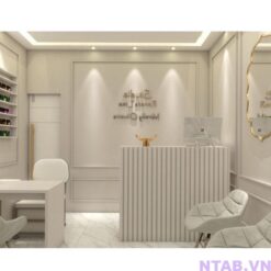 Quầy lễ tân spa ốp lam trắng 1m QLT041