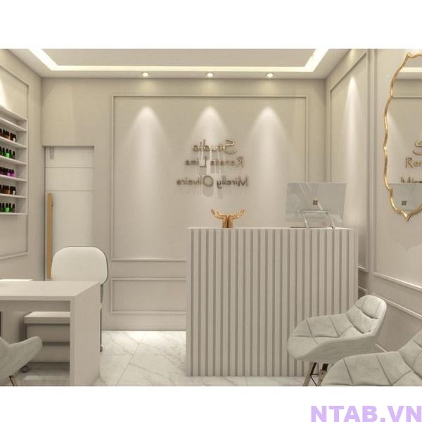 quay le tan spa op lam trang 1m QLT041 Quầy lễ tân spa ốp lam trắng 1m QLT041