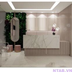 Quầy lễ tân vân đá ốp lam nhựa QLT019