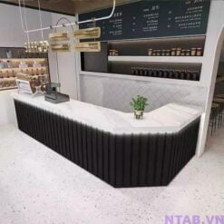 Quầy pha chế chữ L ốp lam đen QB014