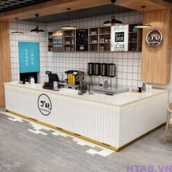 Quầy pha chế chữ L ốp lam full trắng QB016