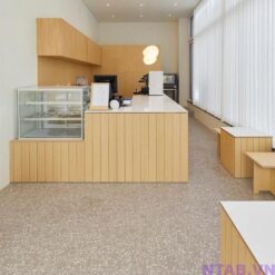 Quầy pha chế chữ L ốp lam gỗ QB031