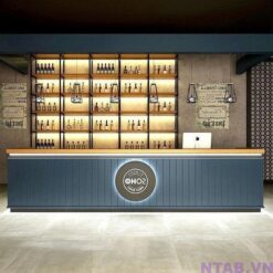 Quầy pha chế chữ L ốp lam xanh QB003