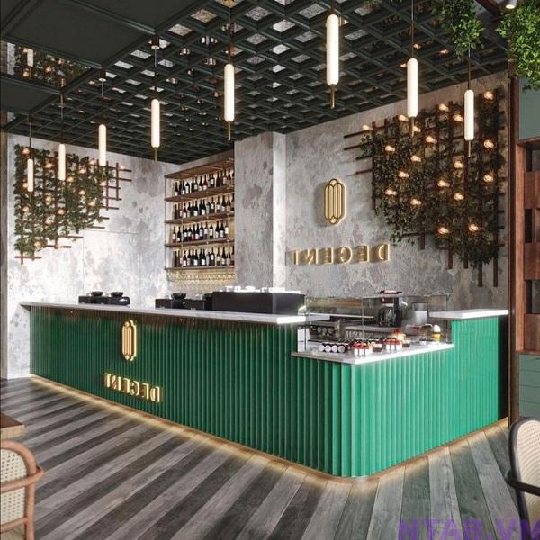 quay pha che chu L op lam xanh QB043 Quầy pha chế chữ L ốp lam xanh QB043