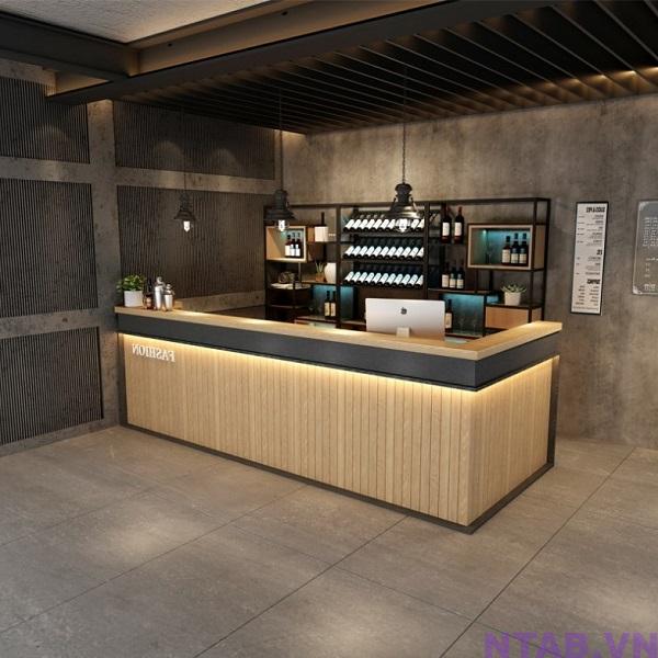 quay pha che chu L phoi mau den van go QB025 Quầy pha chế chữ L phối màu đen vân gỗ QB025