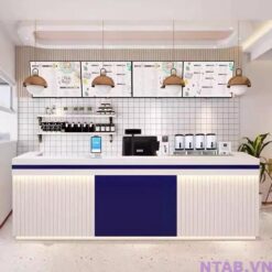 Quầy pha chế chữ U phối màu trắng xanh QB021