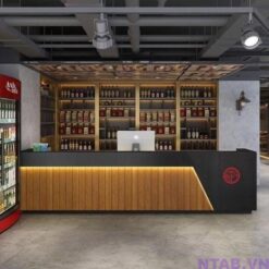 Quầy pha chế phối màu đen vân gỗ QB045