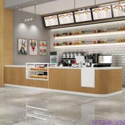 Quầy pha chế quán cafe ốp lam sóng QB013