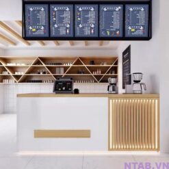 Quầy pha chế trắng phối vân gỗ QB023