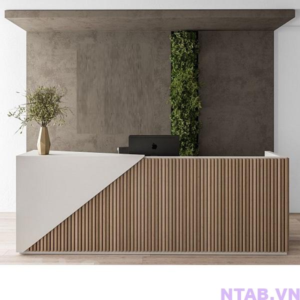 quay thu ngan op lam go 2m QTN007 Quầy thu ngân ốp lam gỗ 2m QTN007