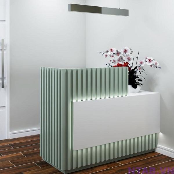 quay thu ngan spa 1m2 op lam go QS014 Quầy thu ngân spa 1m2 ốp lam gỗ QS014