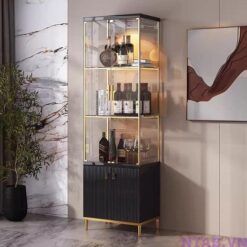 Tủ kính trưng bày đen phối vàng gold 60cm x 2m TTB042