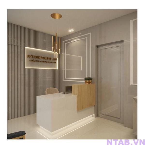 quay le tan 1m2 trang van go QLT052 Quầy lễ tân 1m2 trắng vân gỗ QLT052