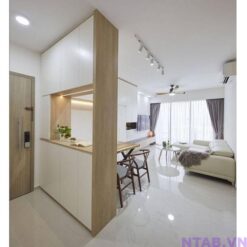 Tủ vách ngăn phòng khách trắng vân gỗ TVN003