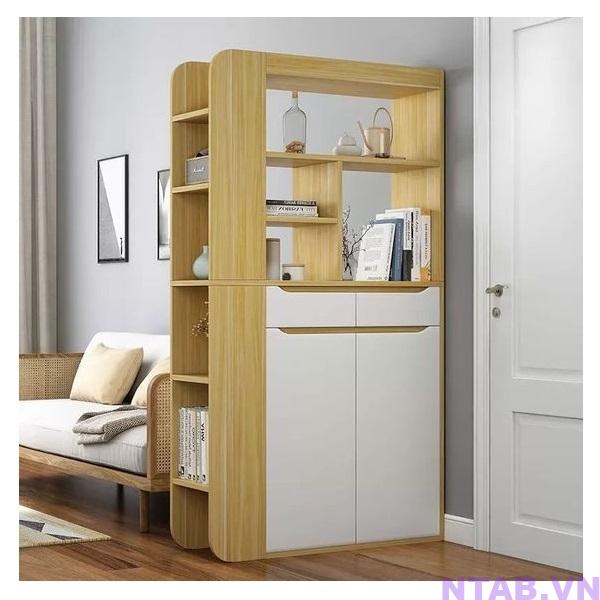 tu vach ngan phong khach van go trang TVN008 Tủ vách ngăn phòng khách vân gỗ trắng TVN008