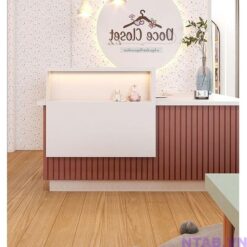 Quầy lễ tân chữ L ốp lam QLT084