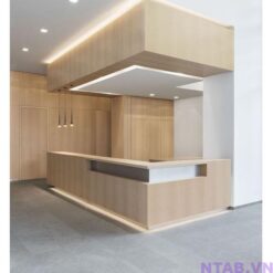 Quầy lễ tân chữ L vân gỗ QLT076
