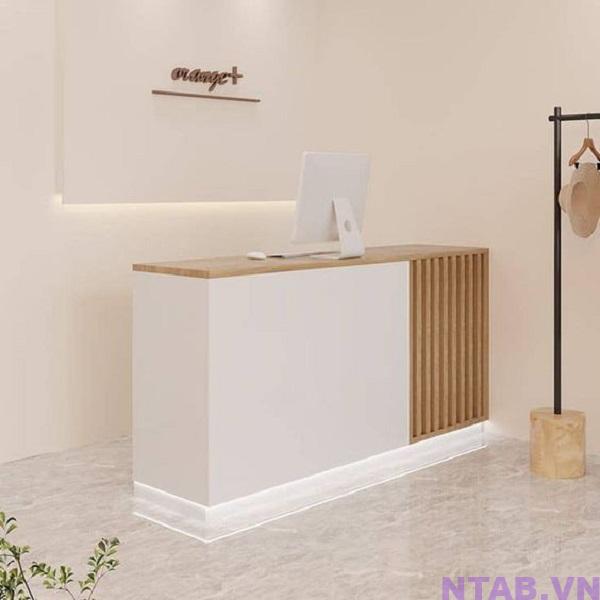 quay le tan van go phoi trang 2m QLT082 Quầy lễ tân vân gỗ phối trắng 2m QLT082