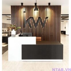 Quầy lễ tân văn phòng chữ L trắng đen QLT088