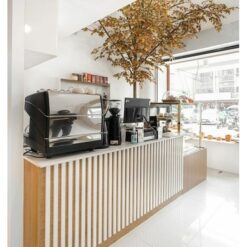 Quầy pha chế vân gỗ ốp lam trắng QB079